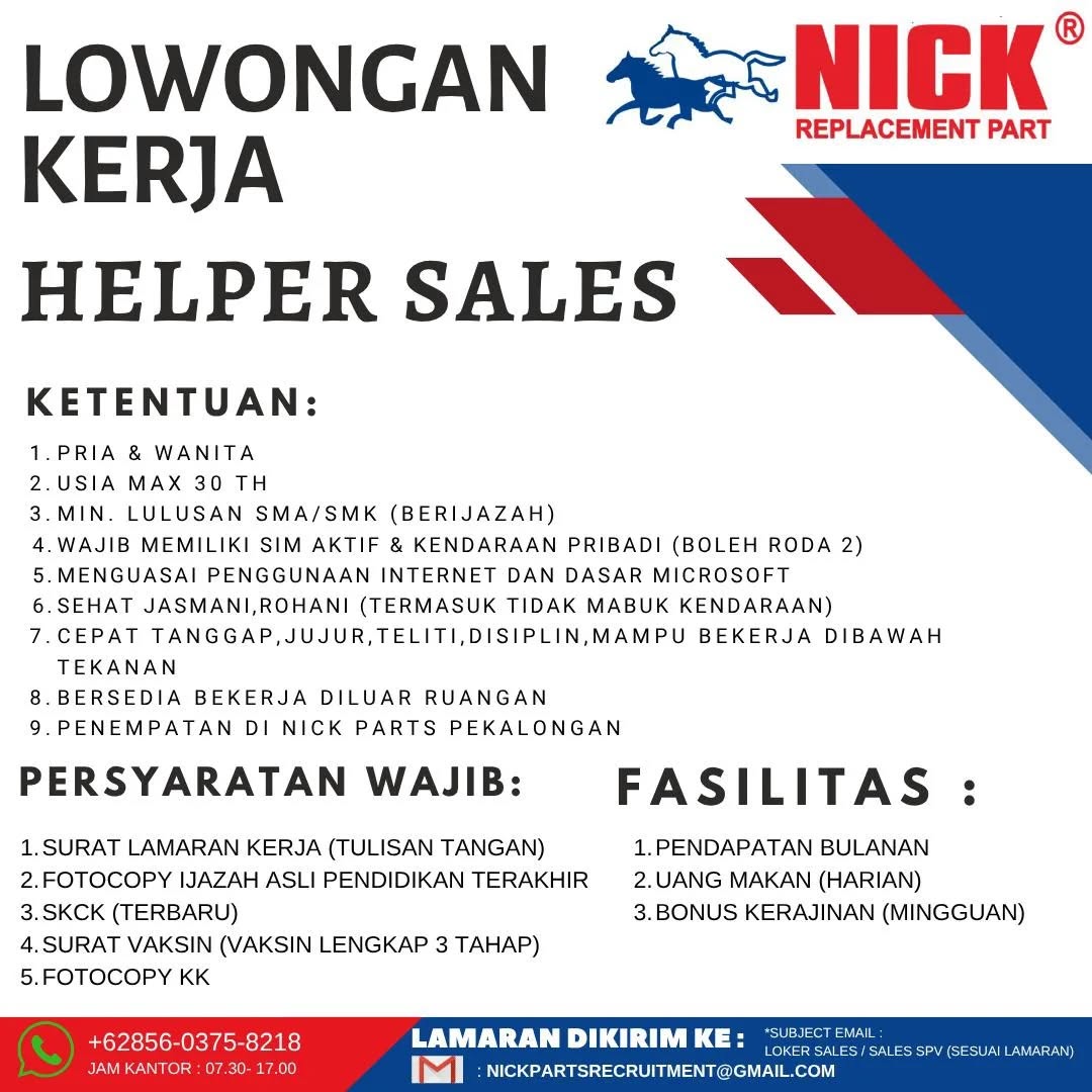 Poster lowongan Helper Sales