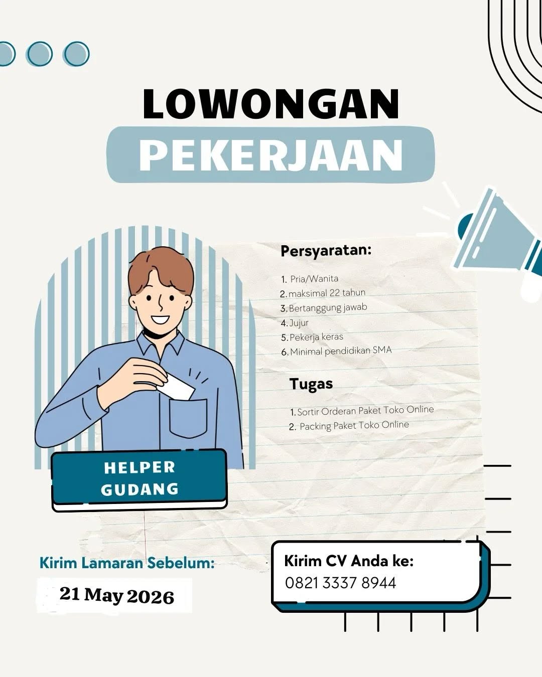 Poster lowongan Helper Gudang