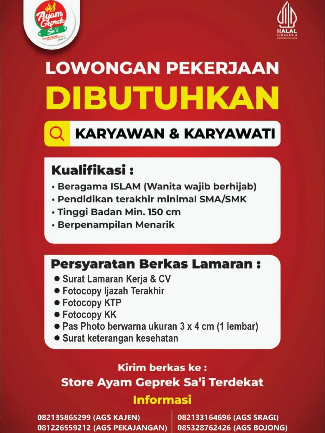 Poster lowongan Karyawan & Karyawati