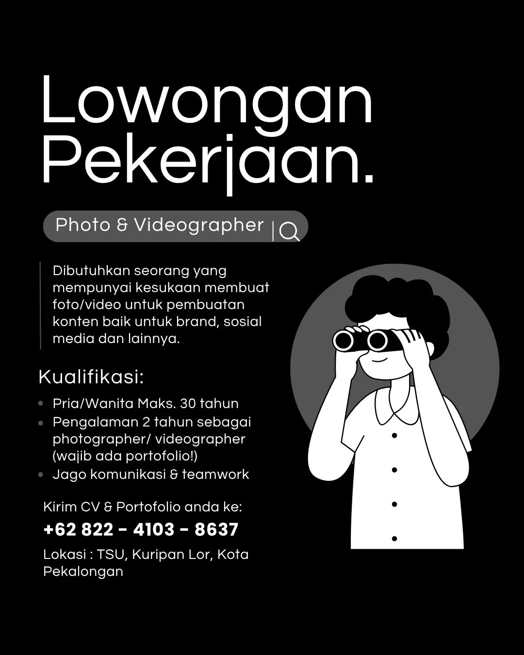 Poster lowongan Photographer & Videographer