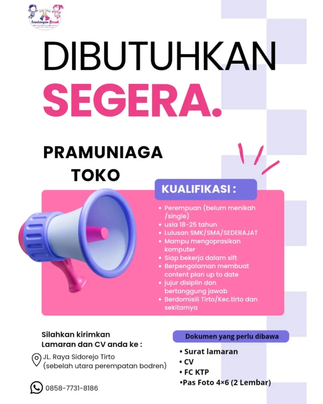 Poster lowongan Pramuniaga Toko
