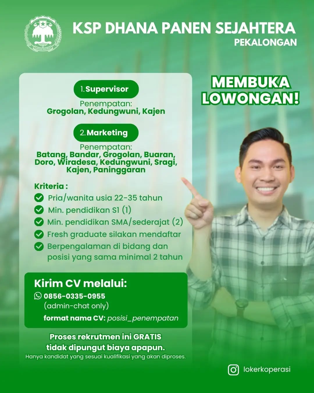 Poster lowongan Supervisor & Marketing