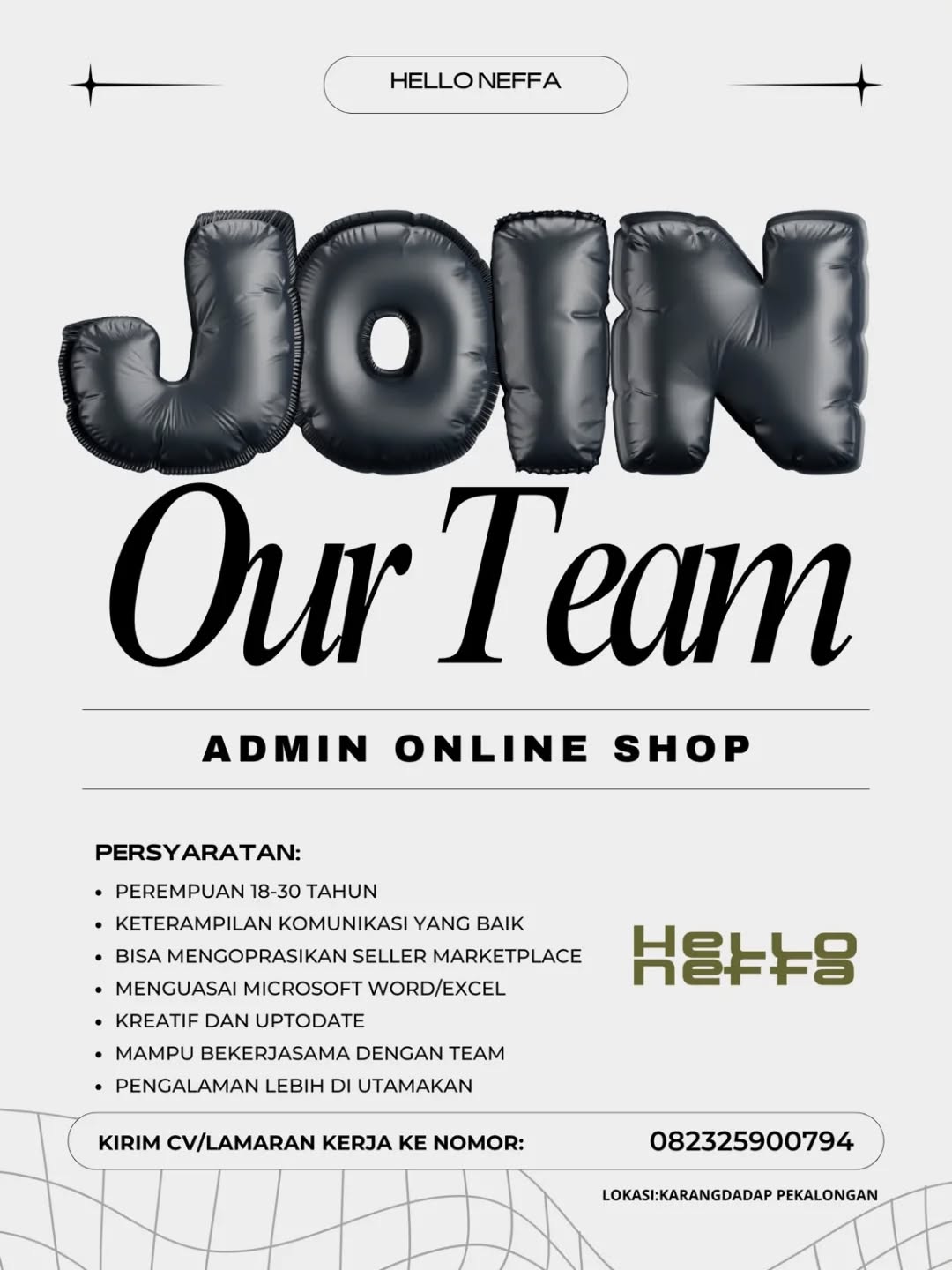 Poster lowongan Admin Online Shop