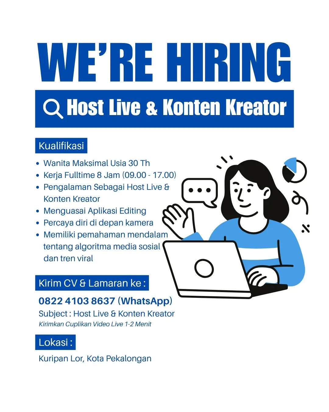Poster lowongan Host Live & Konten Kreator