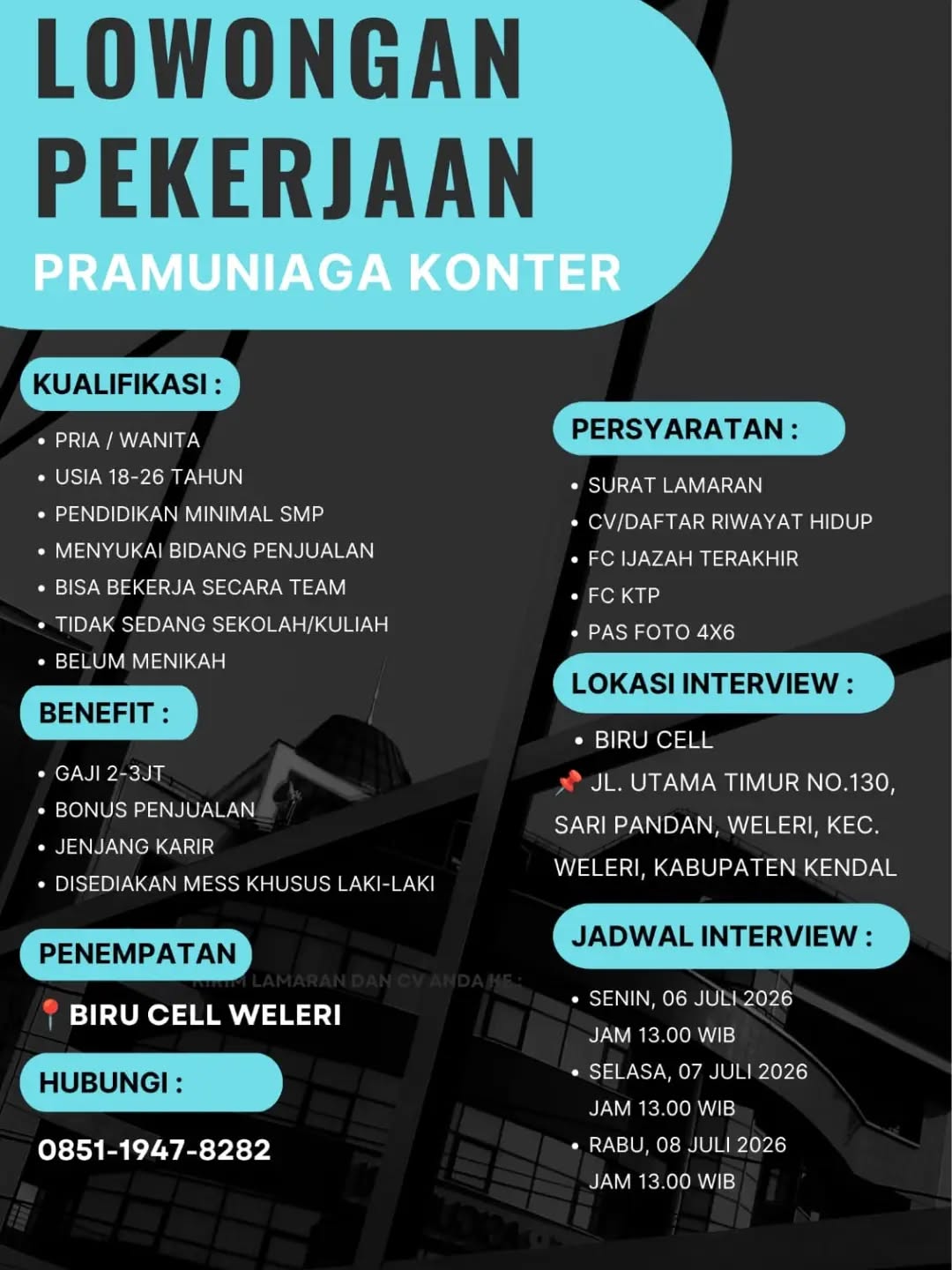 Poster lowongan Pramuniaga Konter