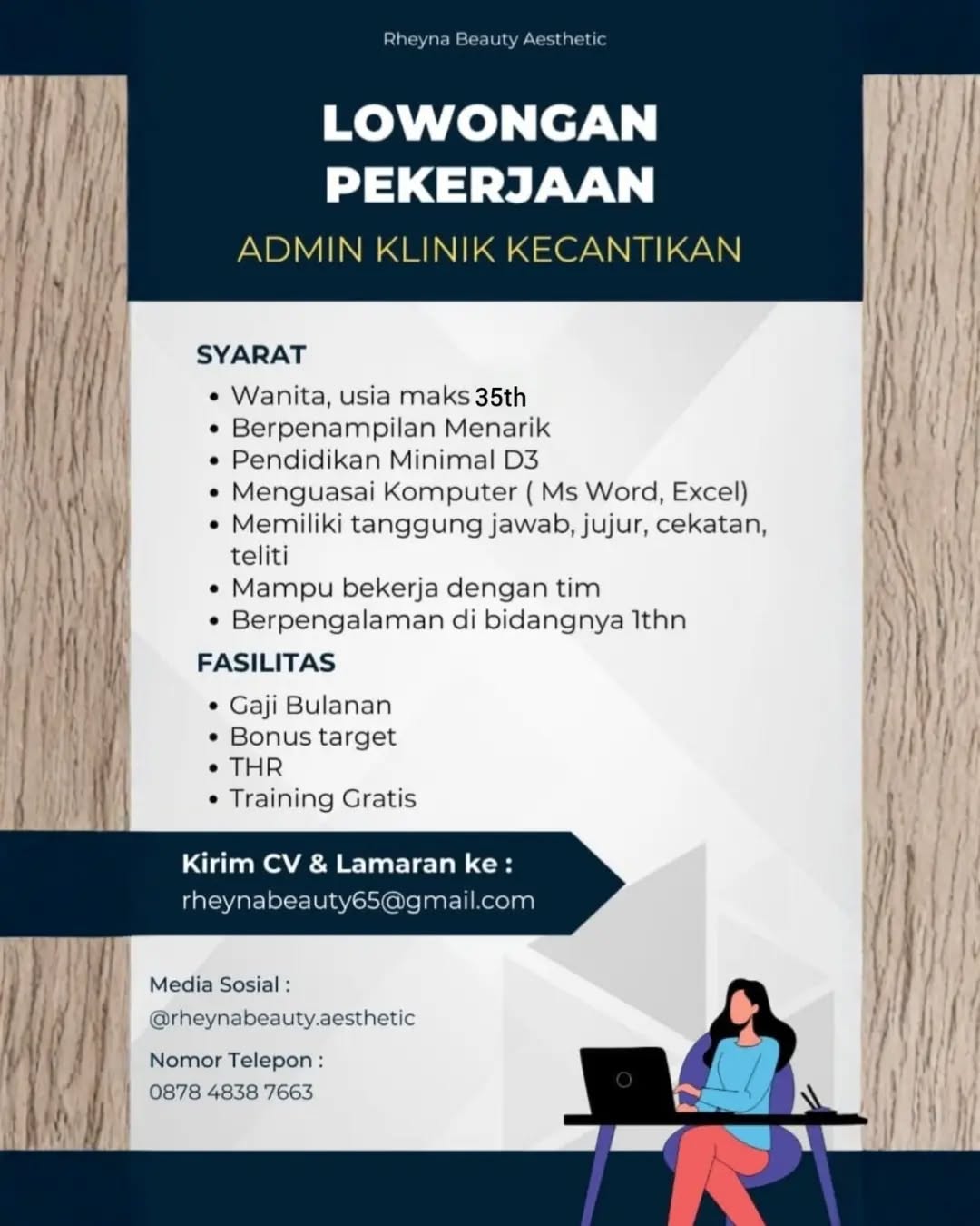 Poster lowongan Admin Klinik Kecantikan