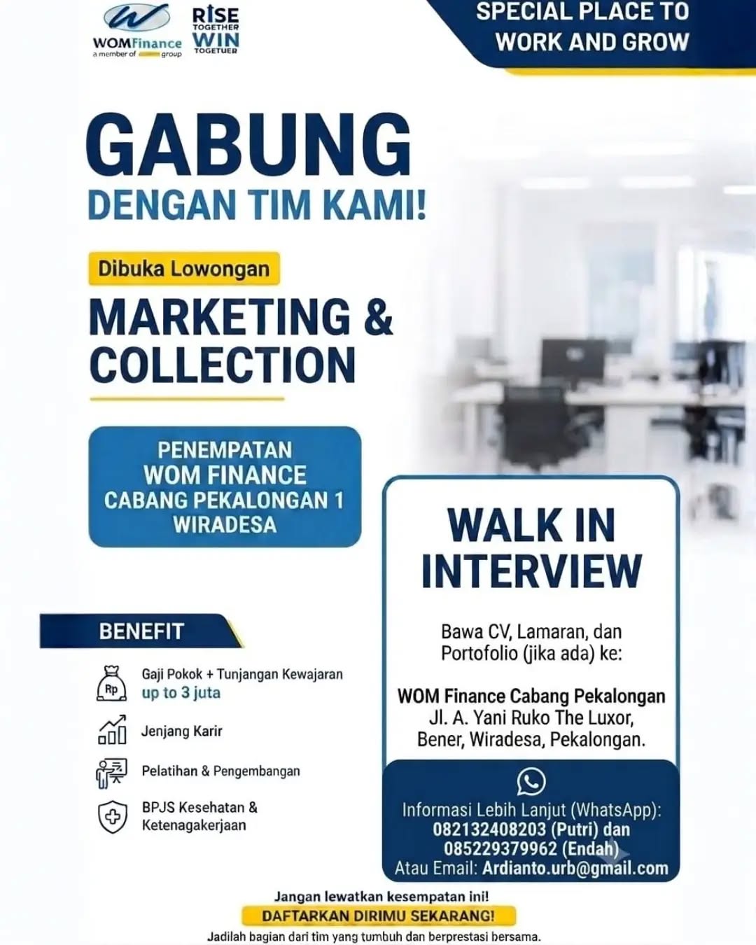 Poster lowongan Marketing & Collection