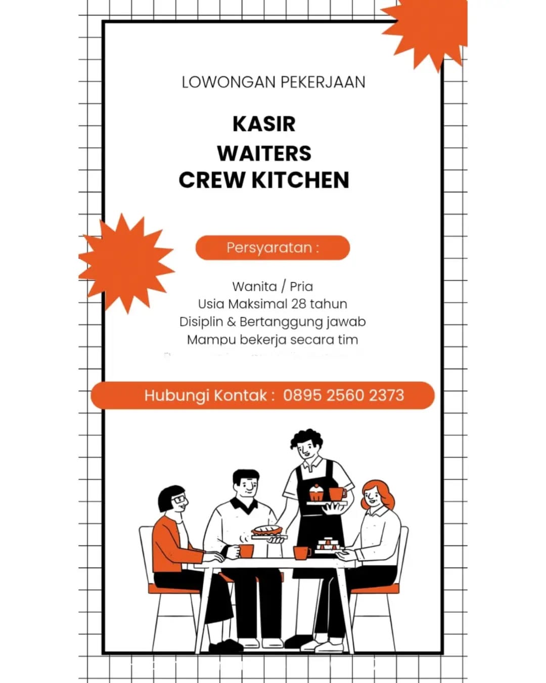 Poster lowongan Kasir & Waiters & Crew Kitchen