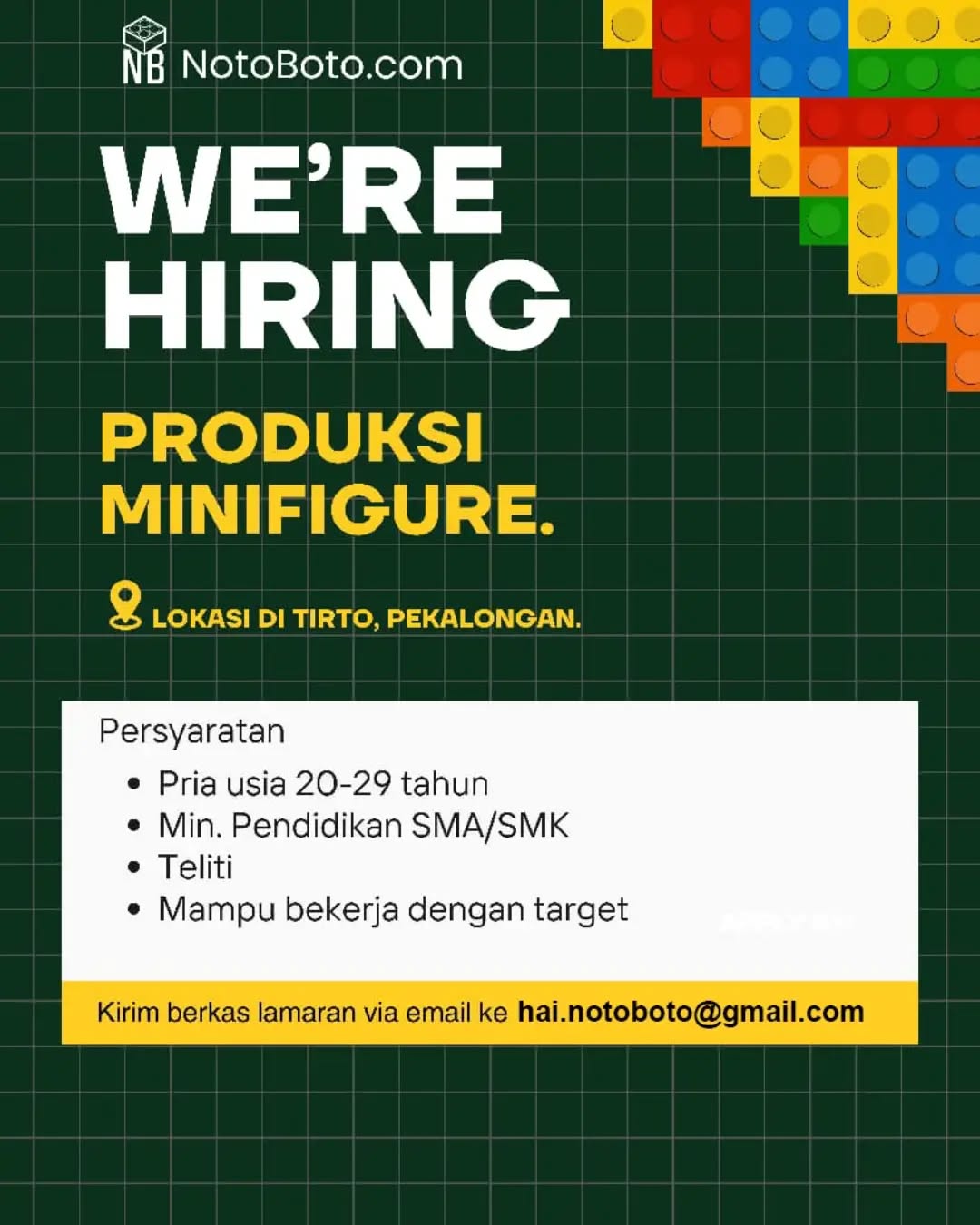 Poster lowongan Produksi Minifigure