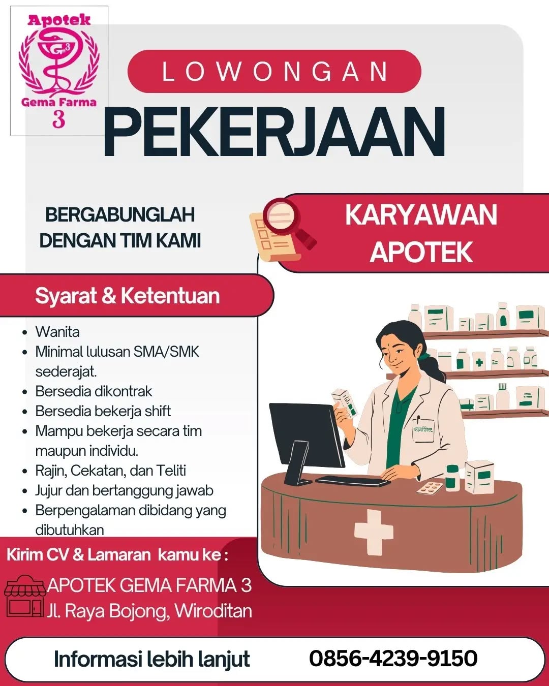 Poster lowongan Karyawan Apotek
