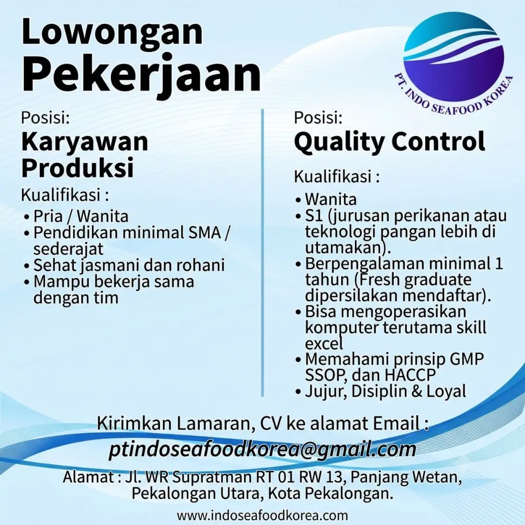 Poster lowongan Karyawan Produksi & Quality Control