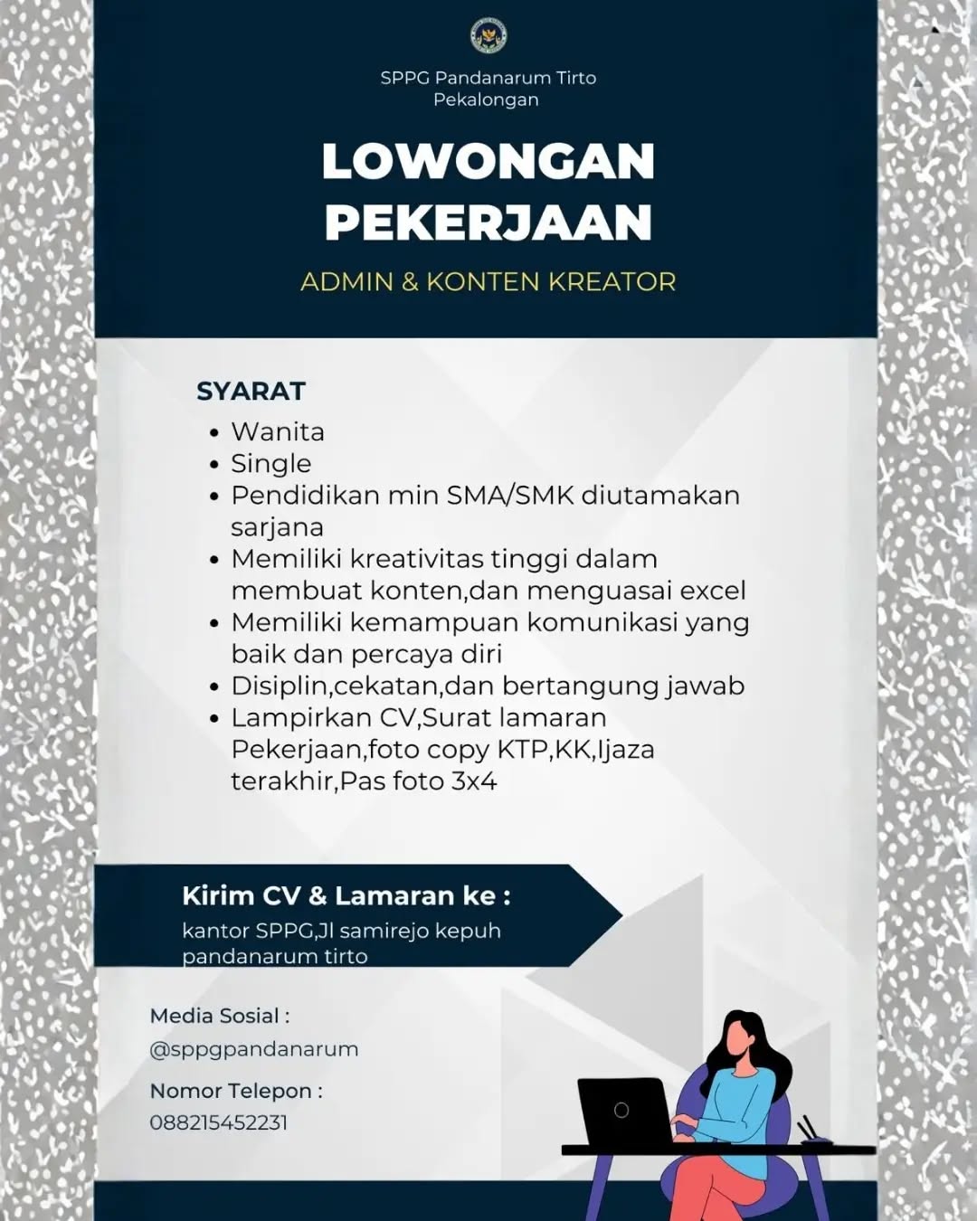Poster lowongan Admin & Konten Kreator