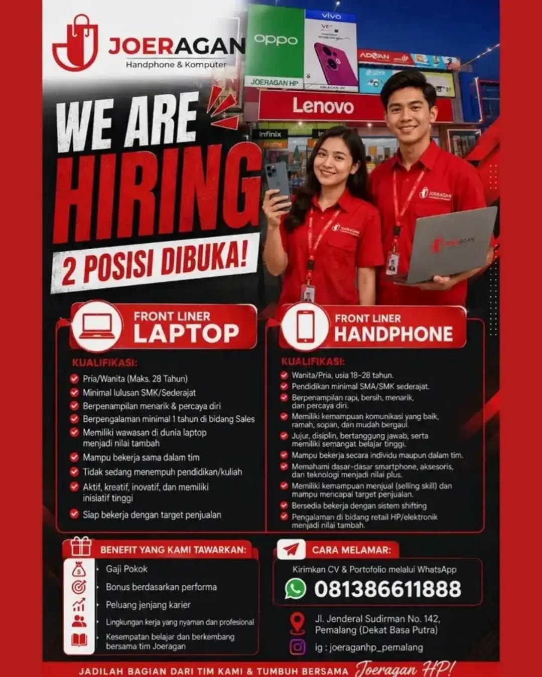 Poster lowongan Front Liner Laptop & Front Liner Handphone