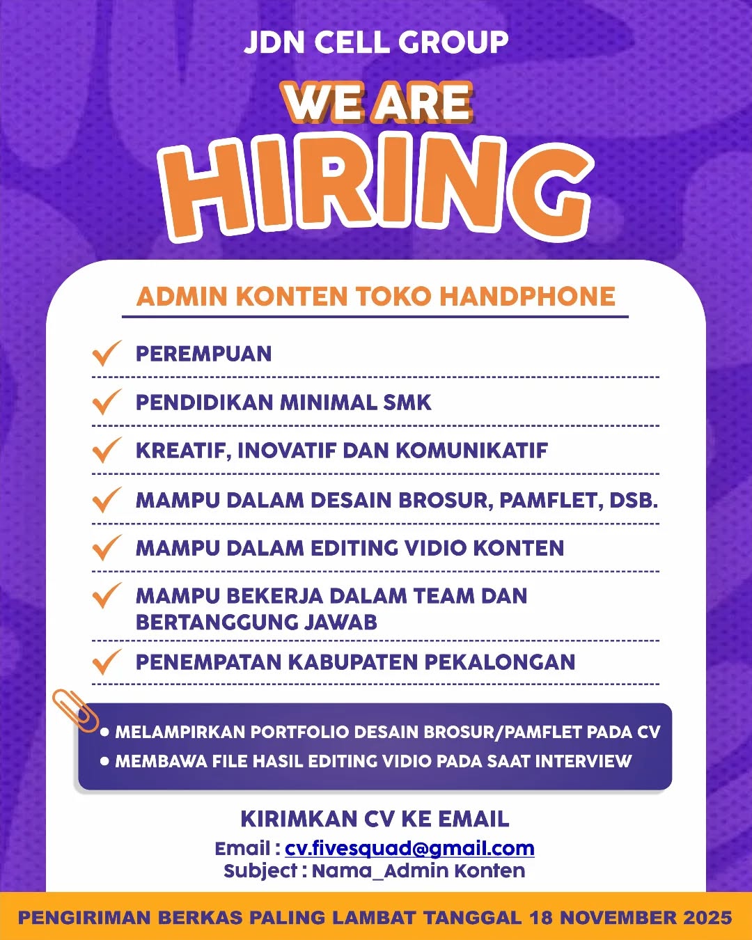 Poster lowongan Admin Konten