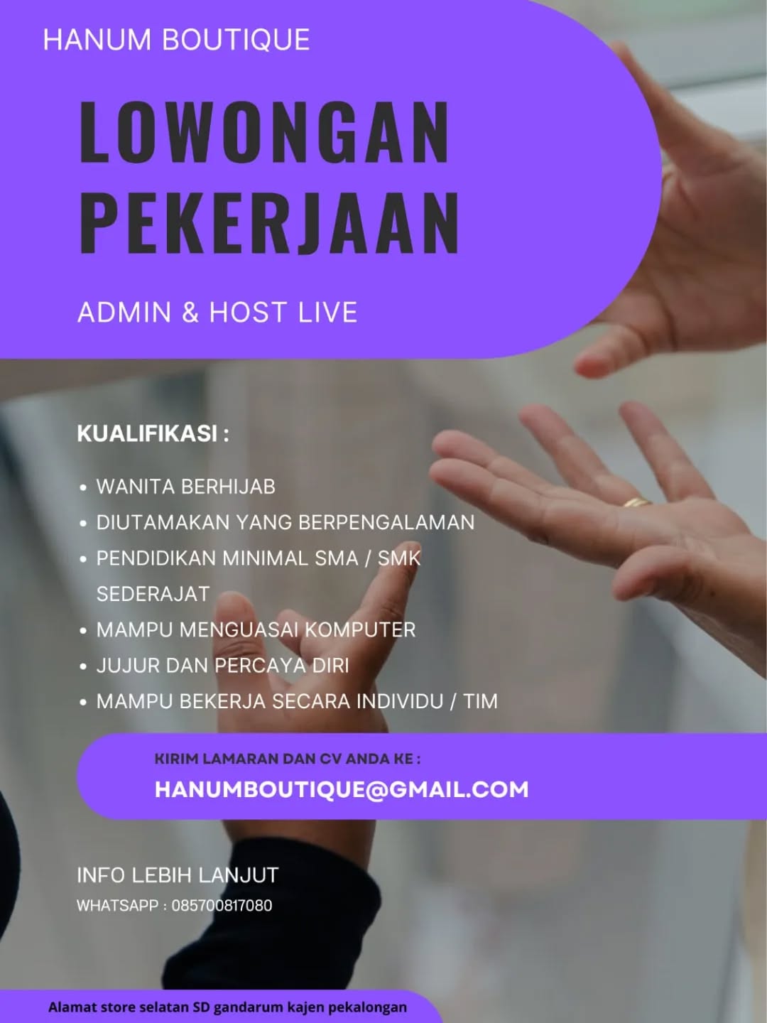 Poster lowongan Admin & Host Live
