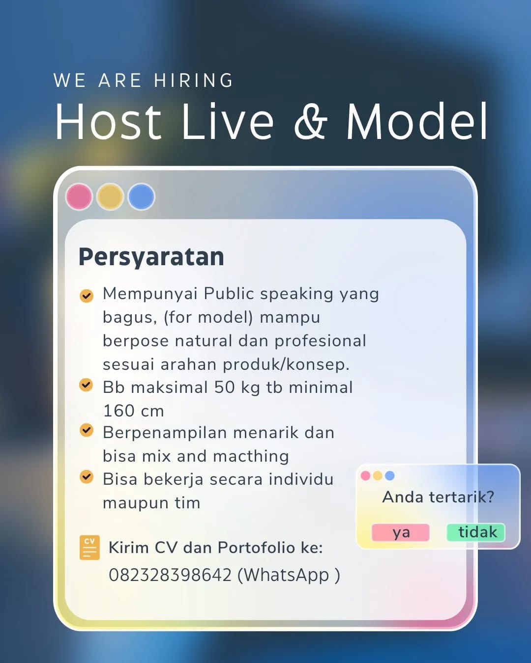 Poster lowongan Host Live & Model