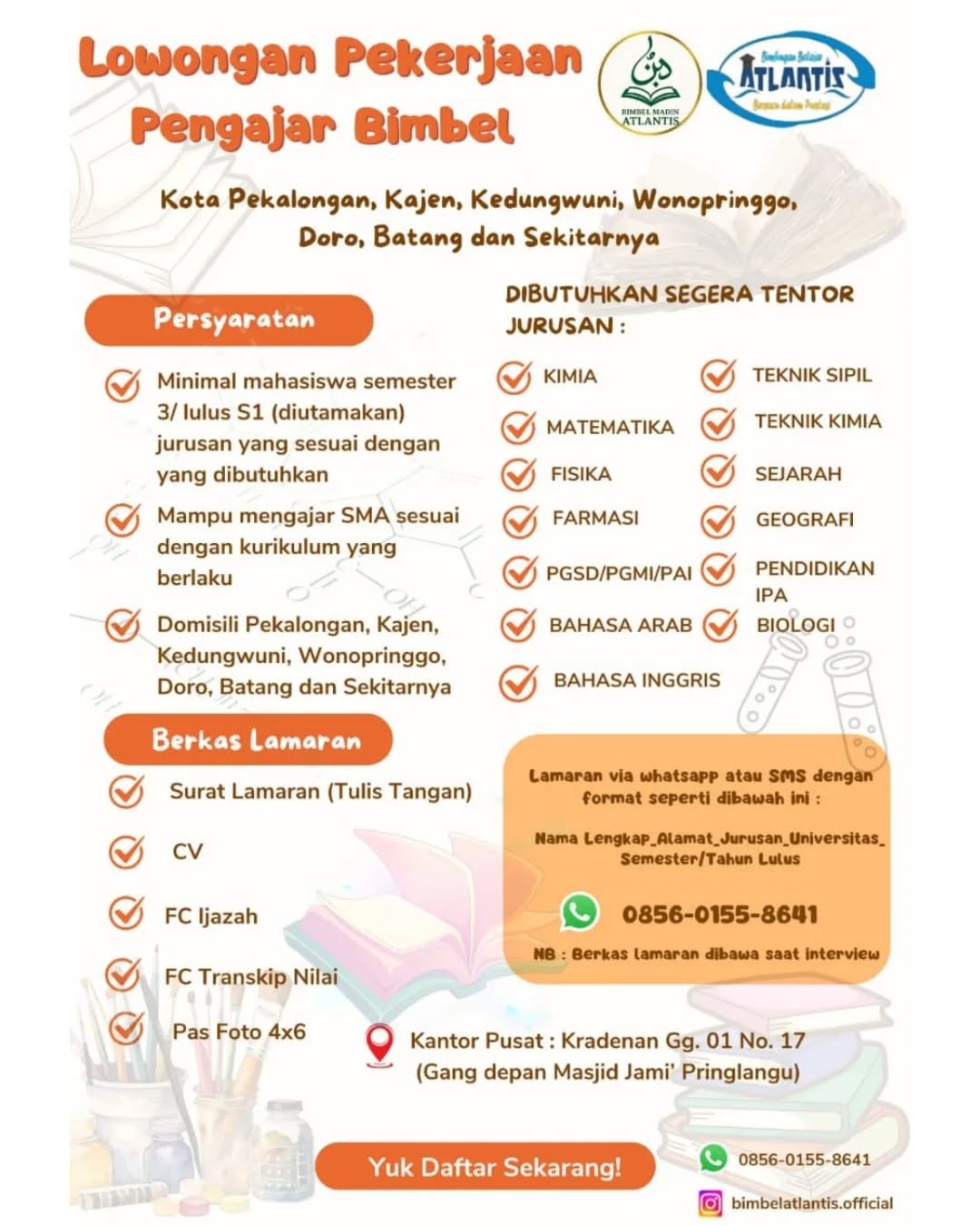 Poster lowongan Pengajar Bimbel