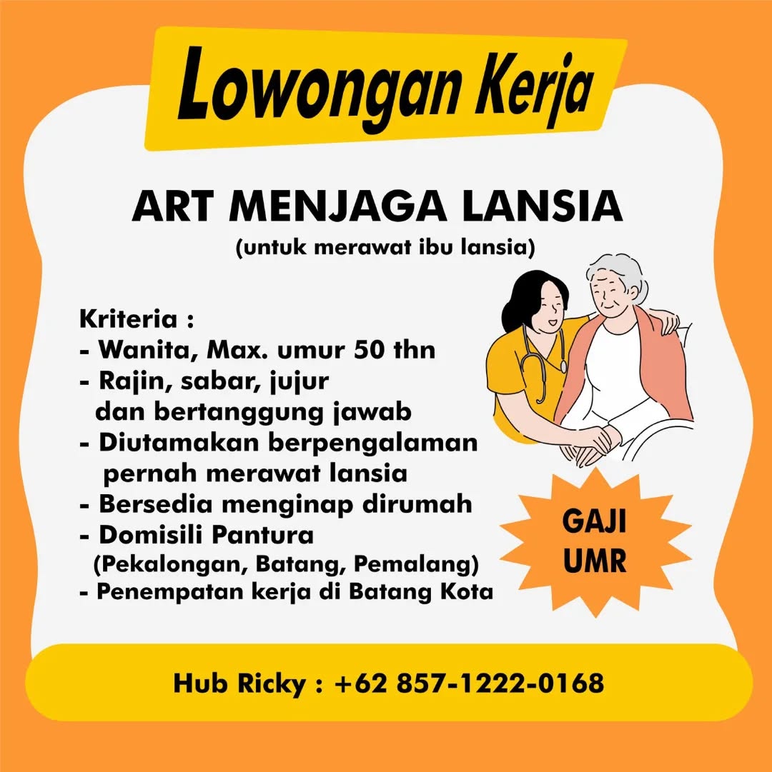 Poster lowongan ART Menjaga Lansia