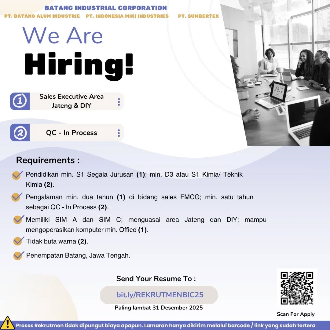 Poster lowongan Sales Executive Area Jateng & DIY & QC - In Process