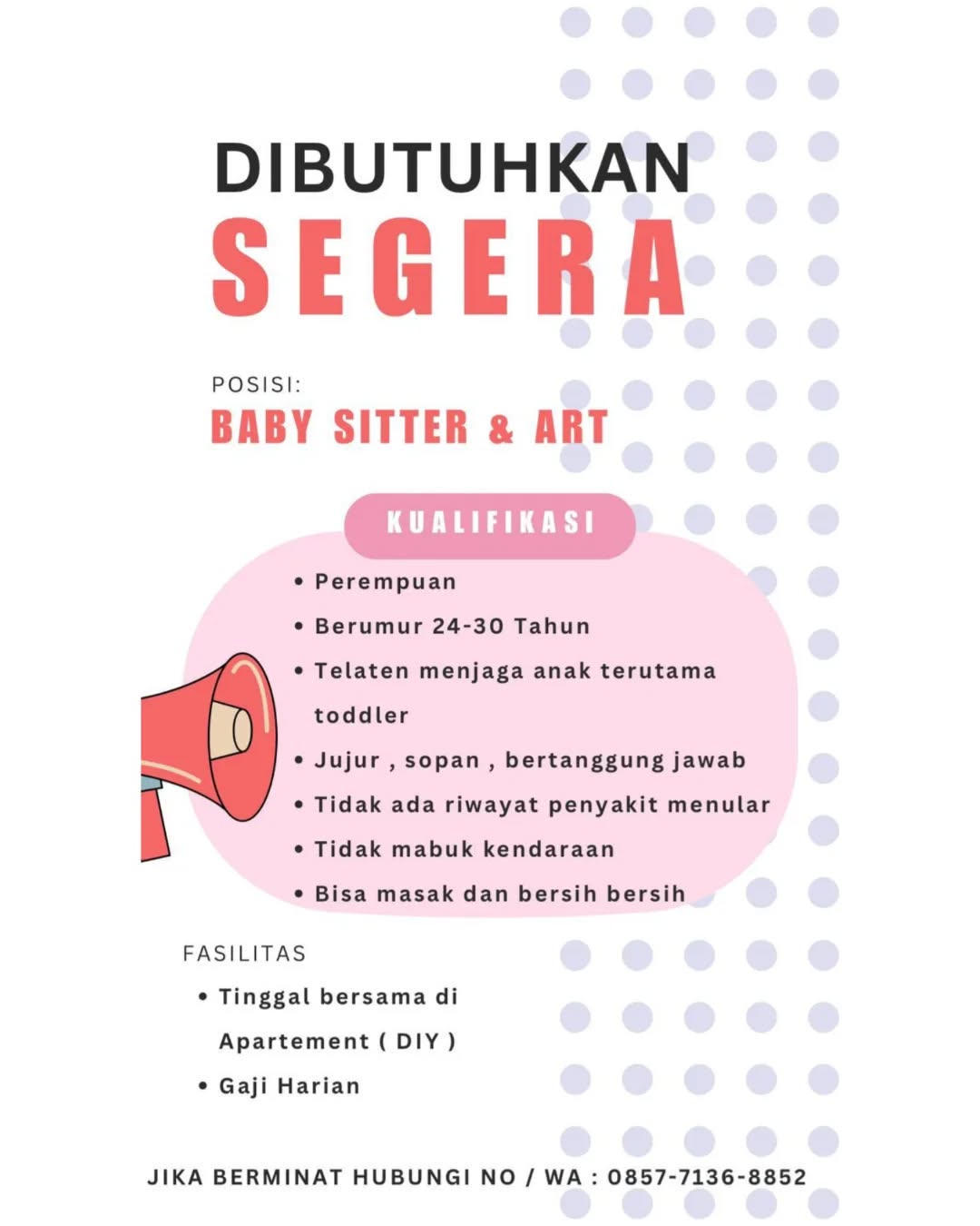 Poster lowongan Baby Sitter & ART
