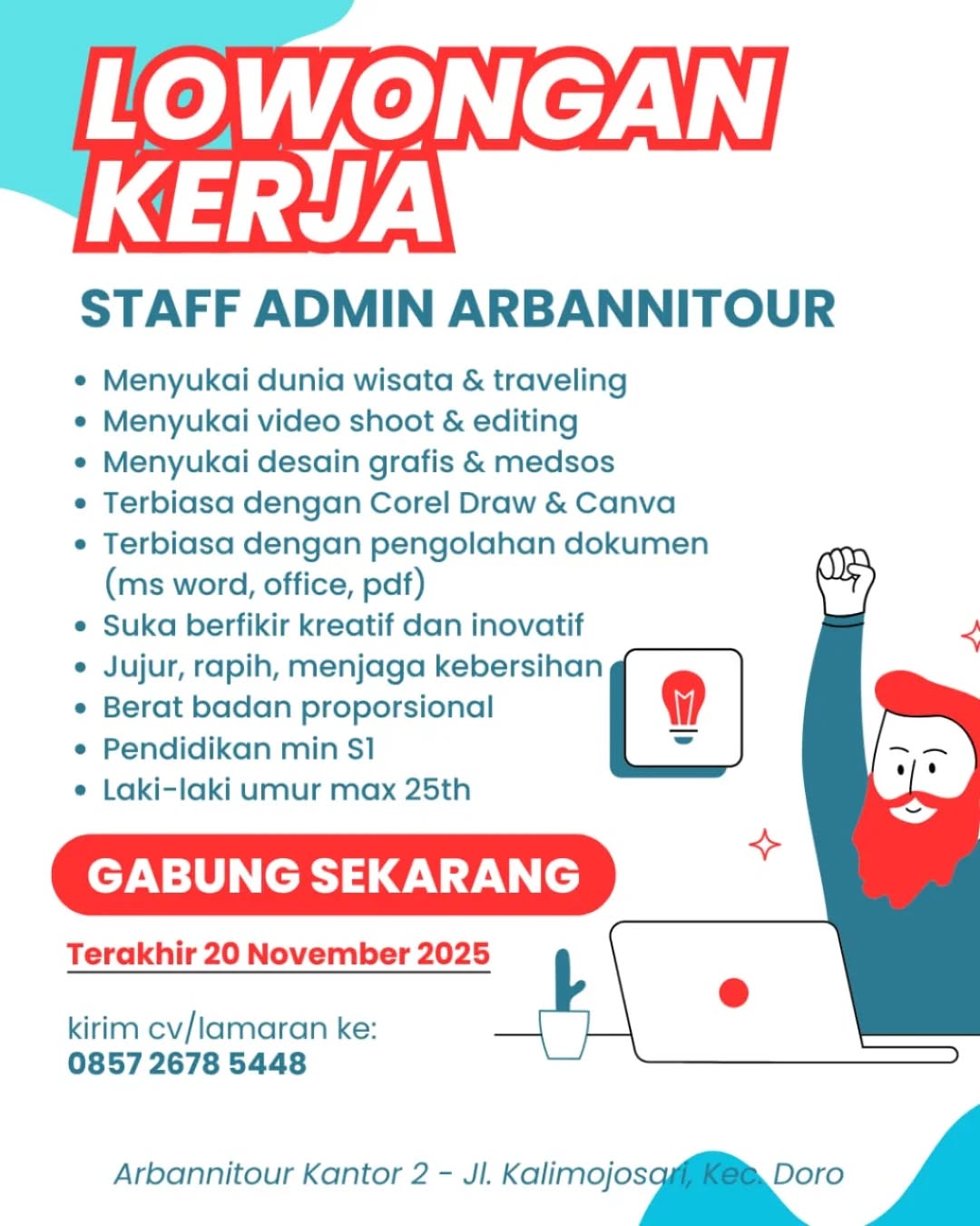 Poster lowongan Staff Admin