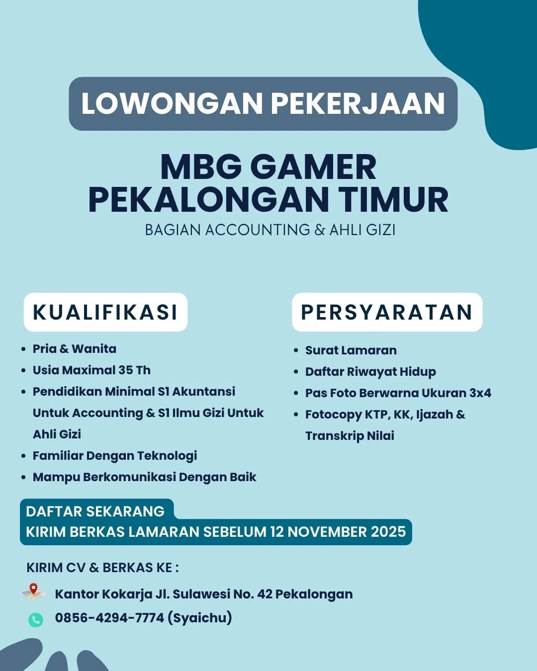 Poster lowongan Accounting & Ahli Gizi