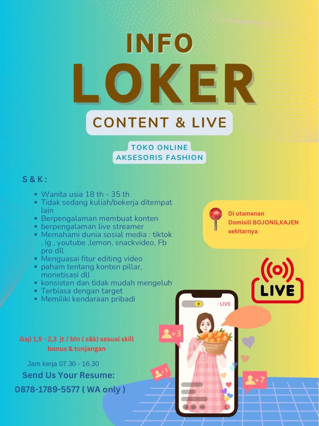 Poster lowongan Content & Live Streamer