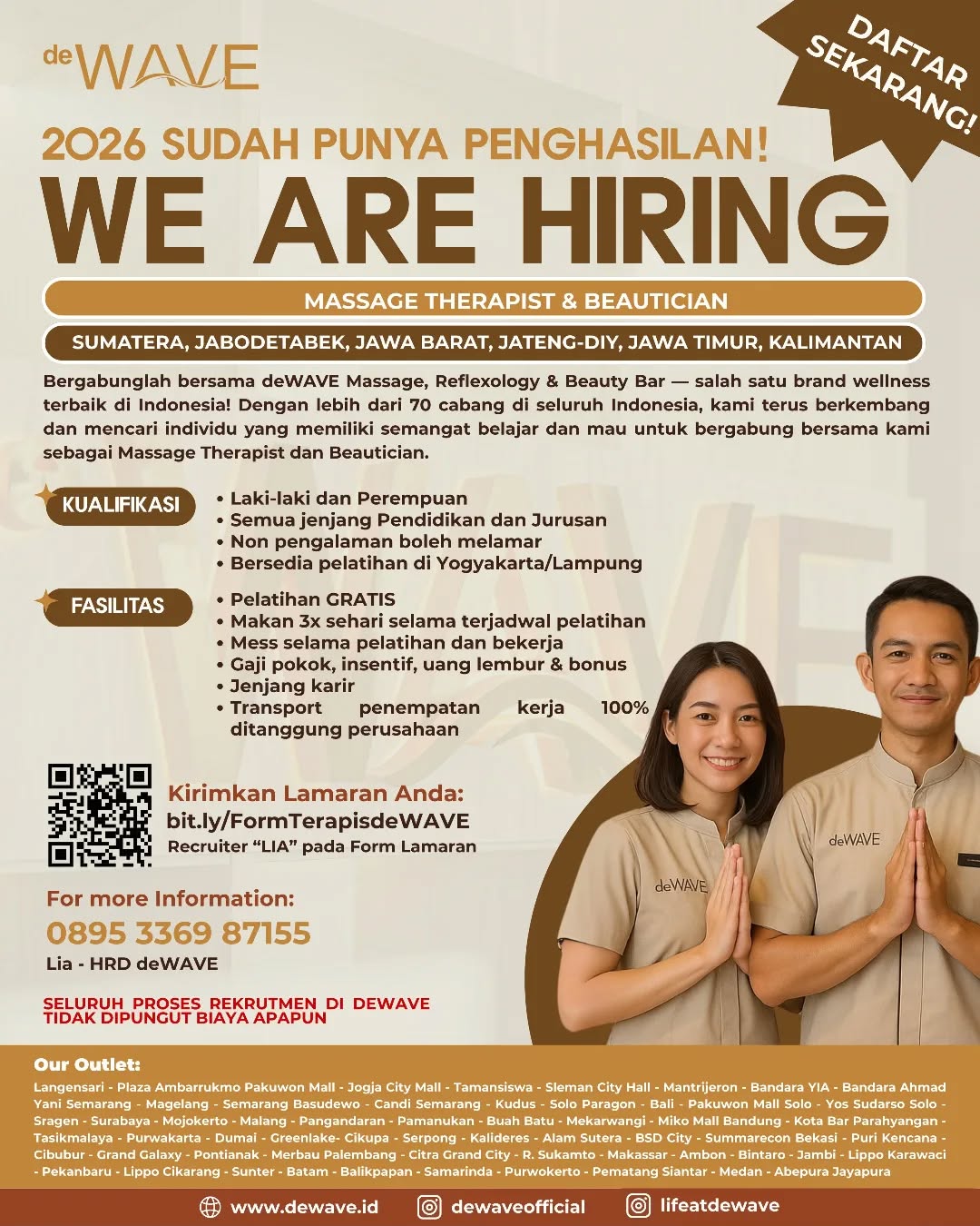 Poster lowongan Massage Therapist & Beautician