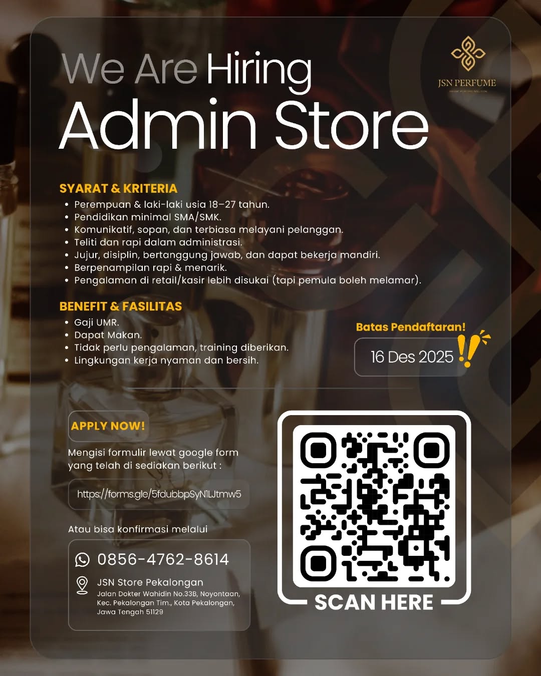 Poster lowongan Admin Store