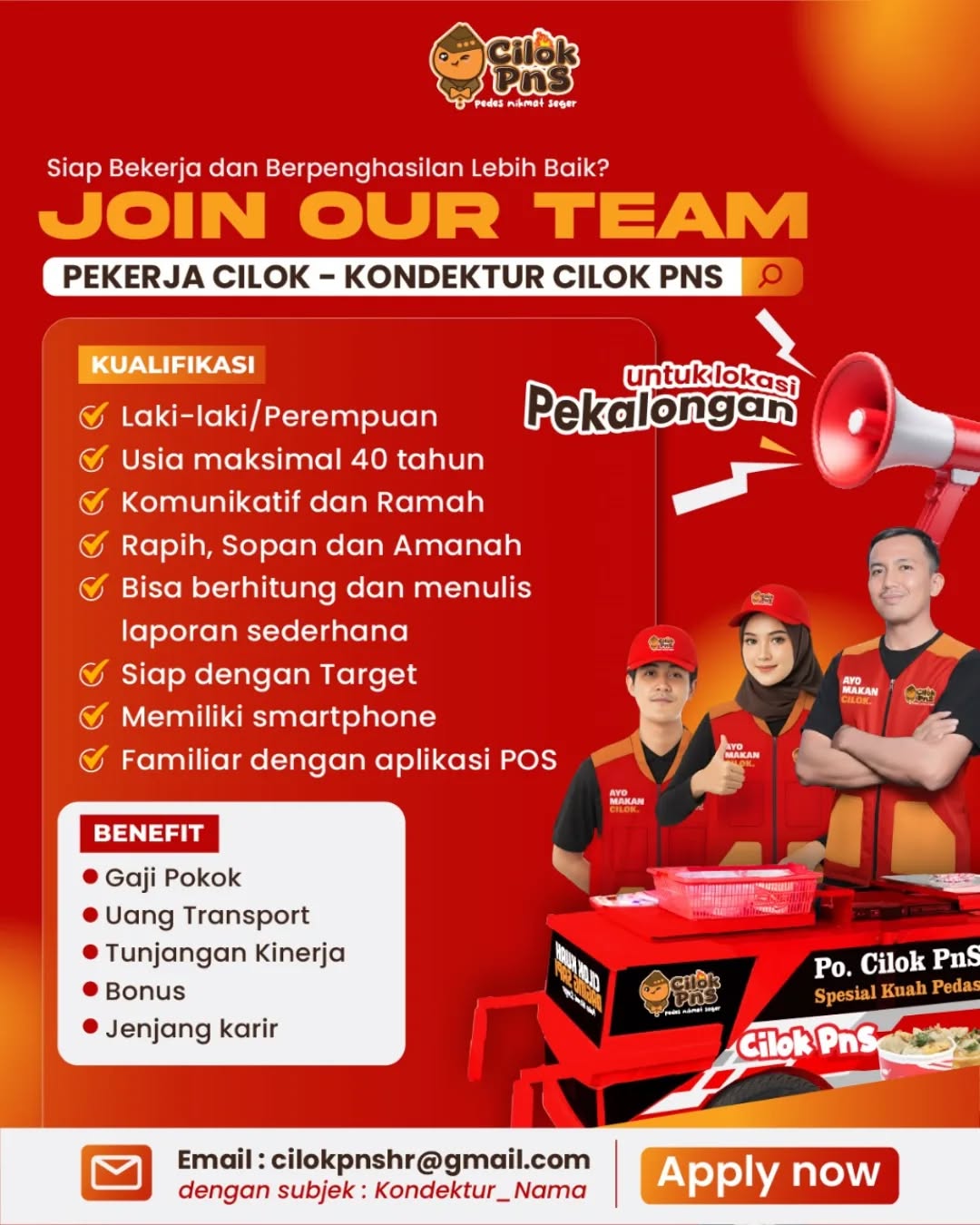 Poster lowongan Pekerja Cilok / Kondektur Cilok