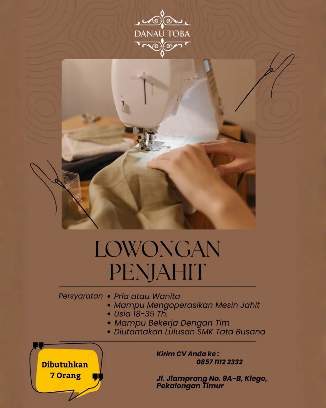 Poster lowongan Penjahit
