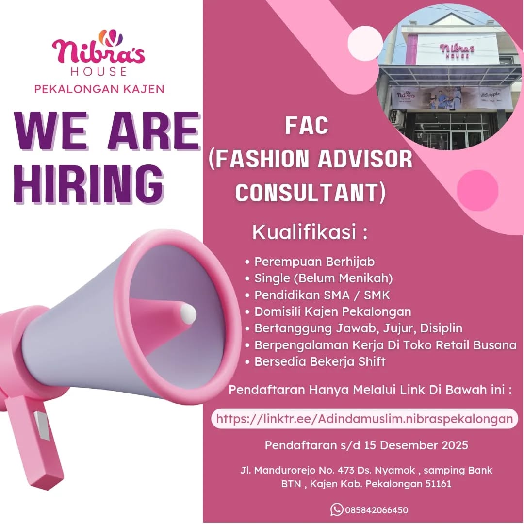 Poster lowongan Fashion Advisor Consultant