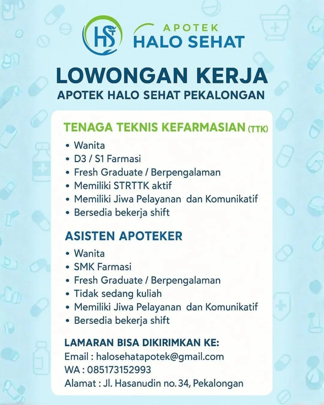 Poster lowongan Tenaga Teknis Kefarmasian & Asisten Apoteker