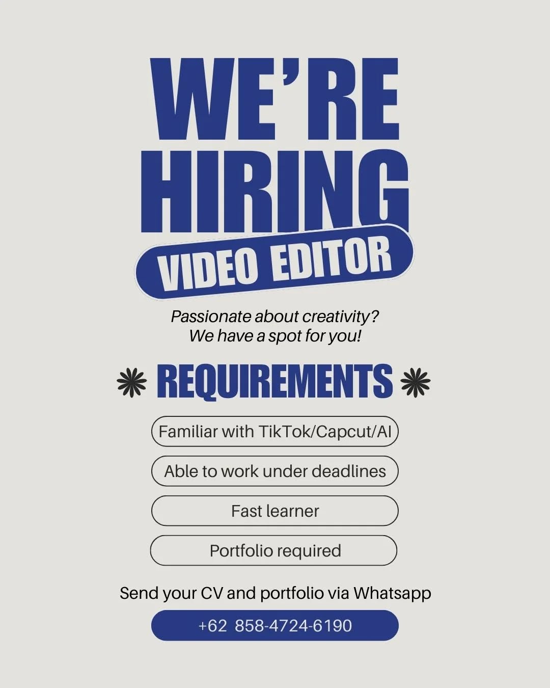 Poster lowongan Video Editor