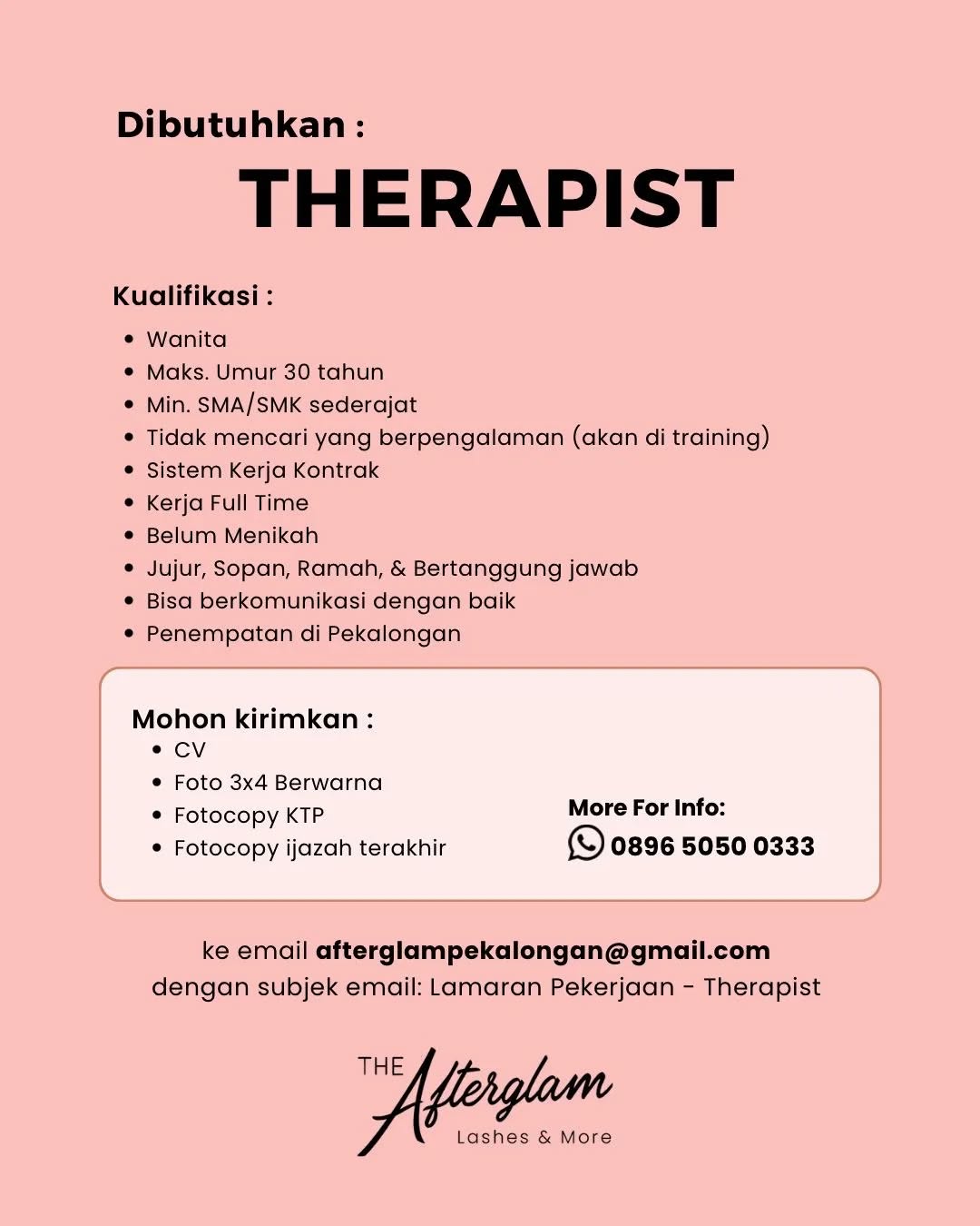 Poster lowongan Therapist & Nail Therapist