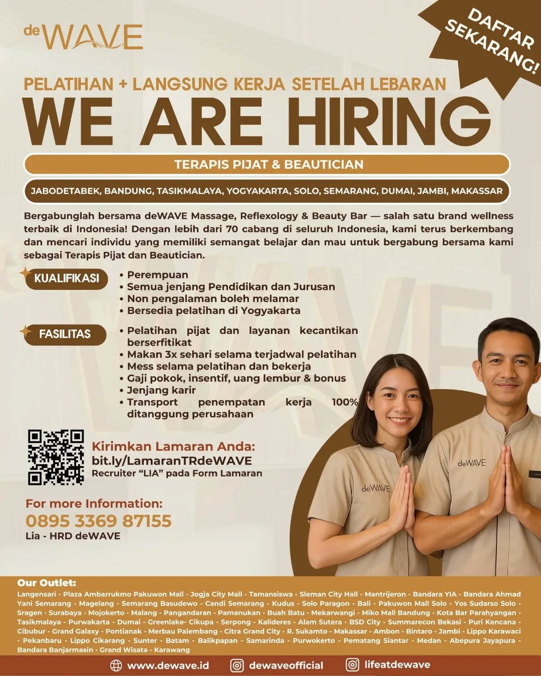 Poster lowongan Terapis Pijat & Beautician