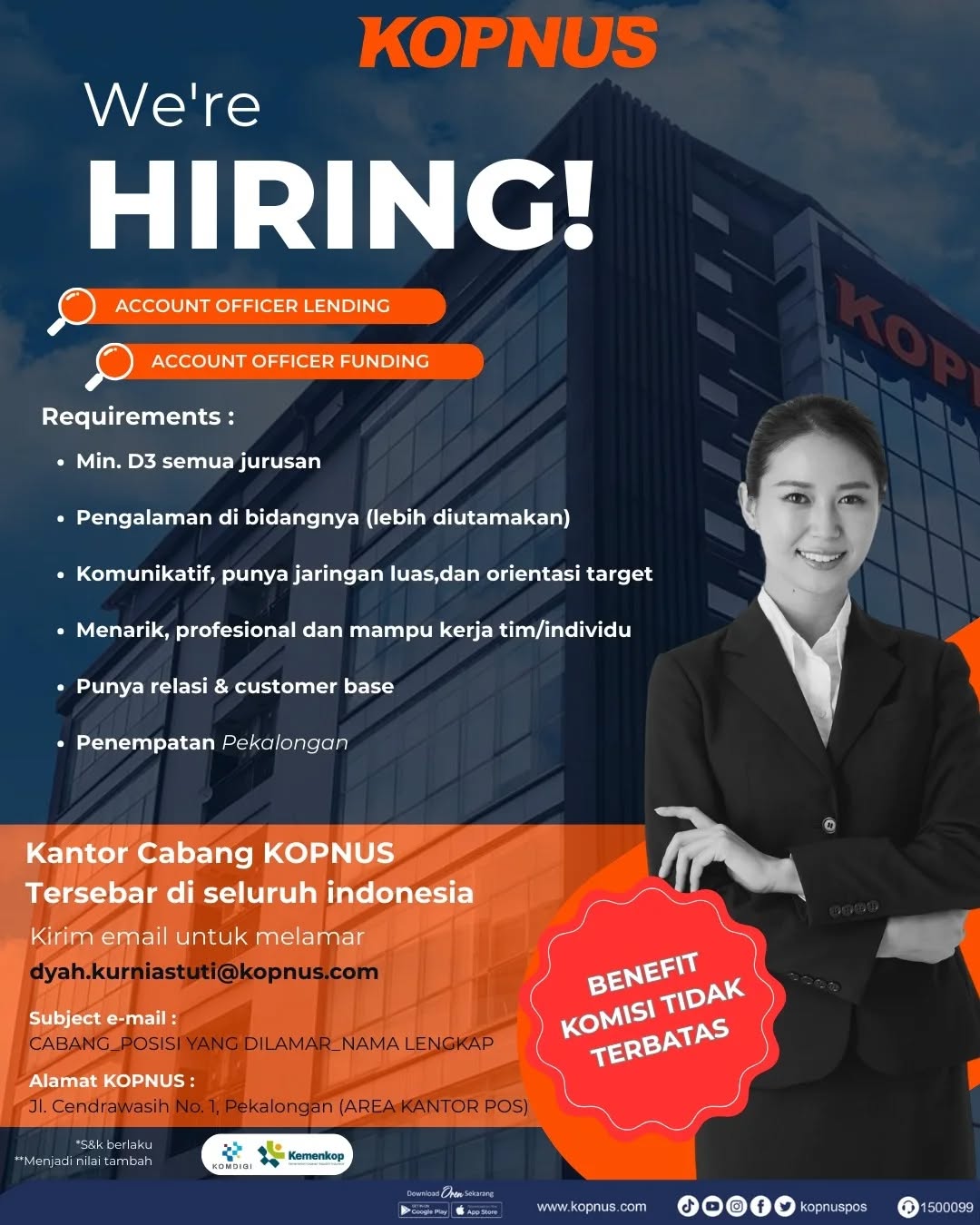 Poster lowongan Account Officer Lending & Funding