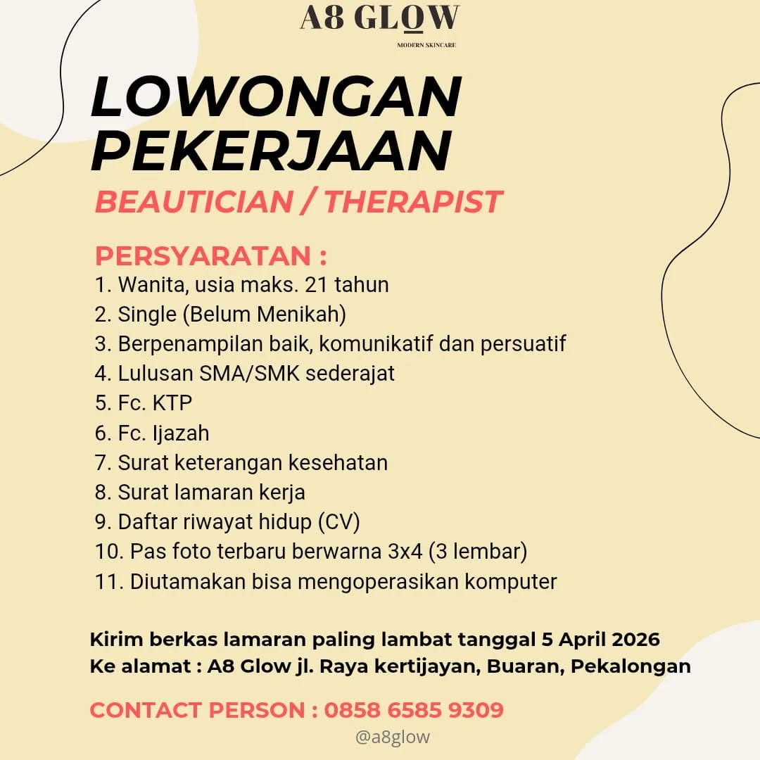 Poster lowongan Beautician / Therapist