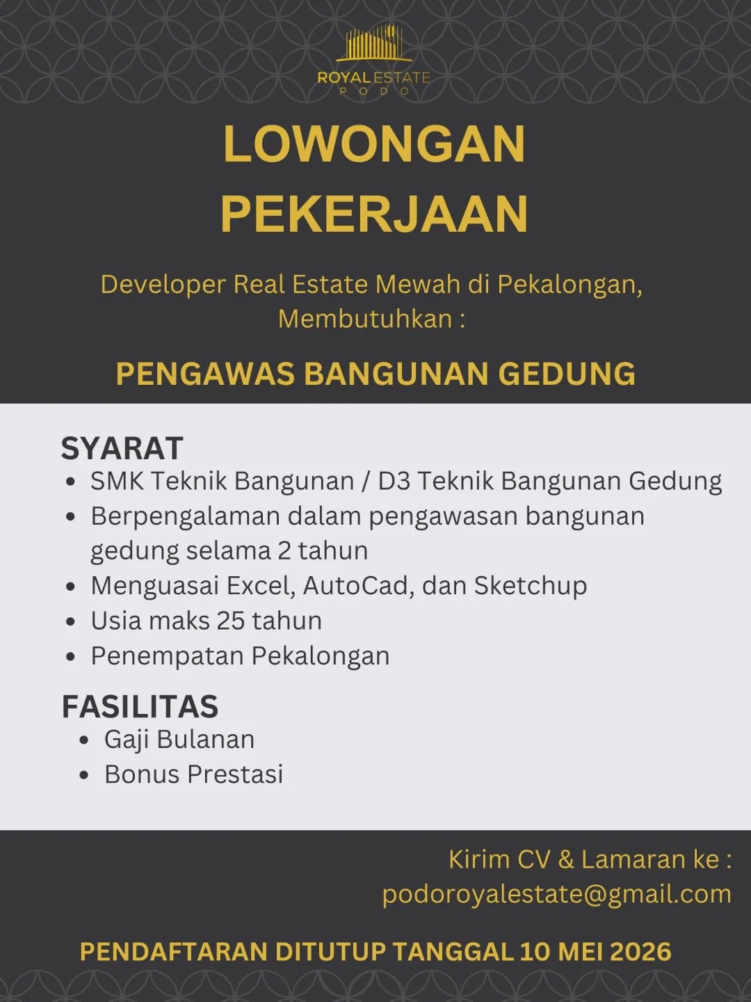 Poster lowongan Pengawas Bangunan Gedung