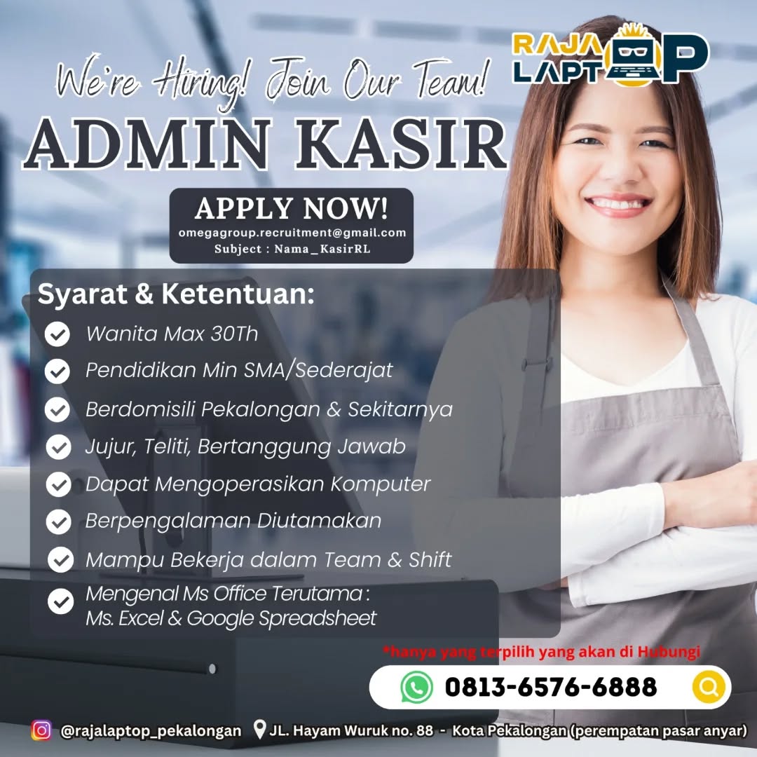 Poster lowongan Admin Kasir