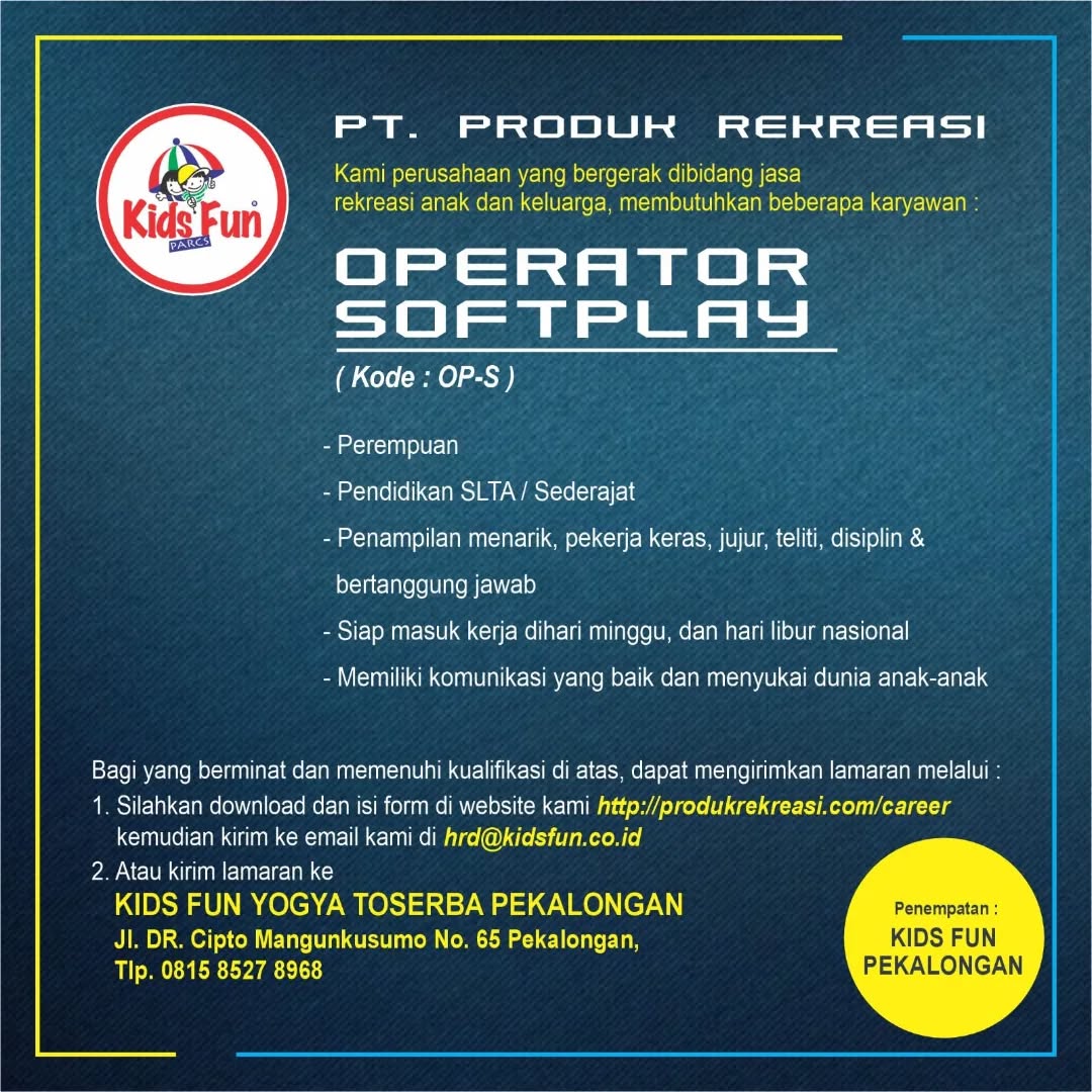 Poster lowongan Operator Softplay