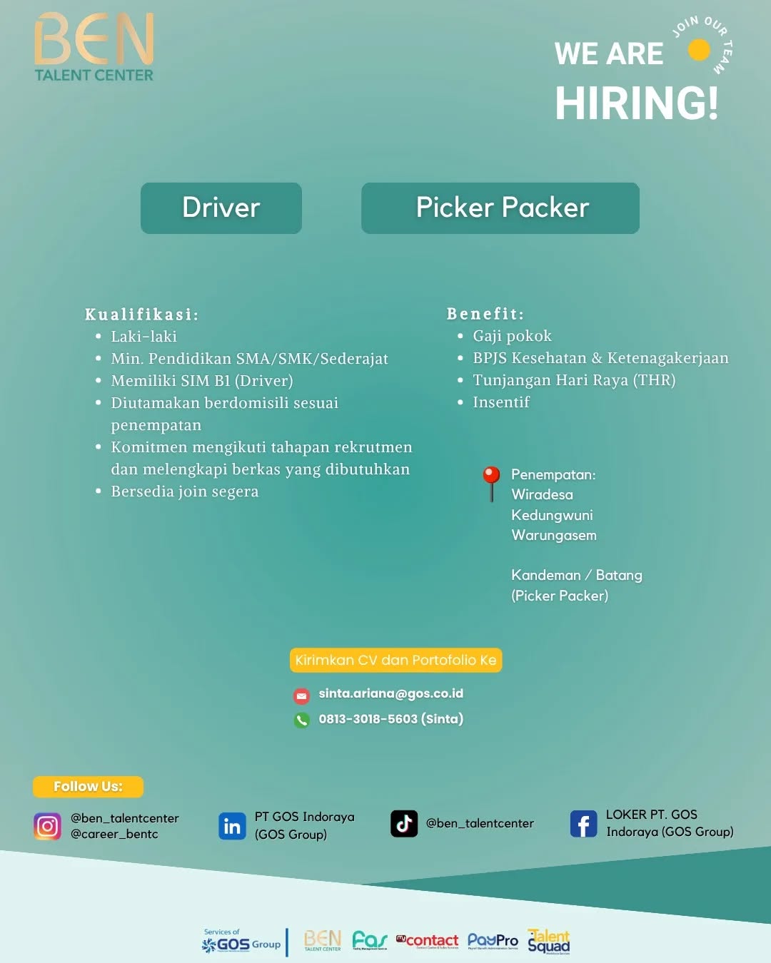 Poster lowongan Driver & Picker Packer