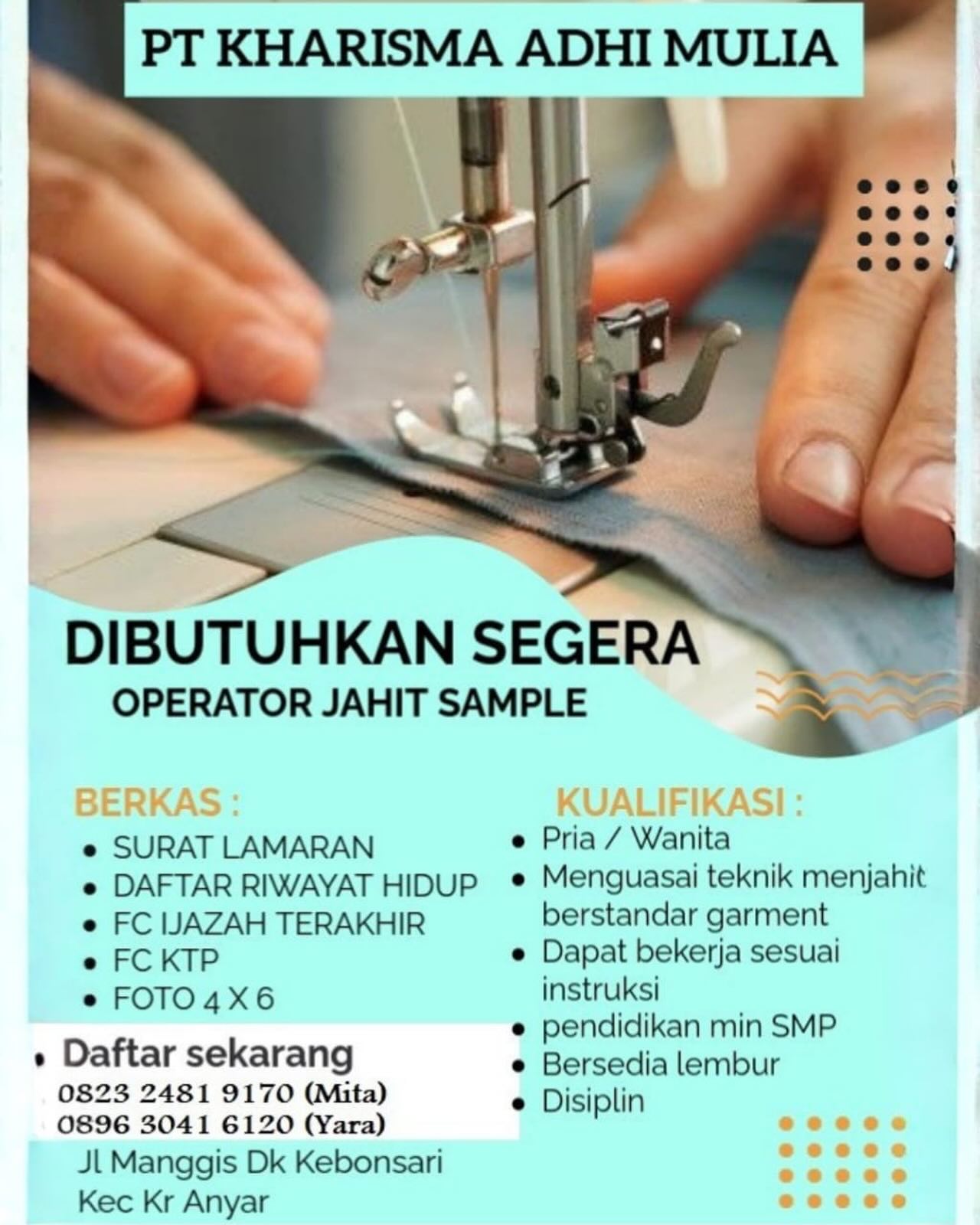 Poster lowongan Operator Jahit Sample