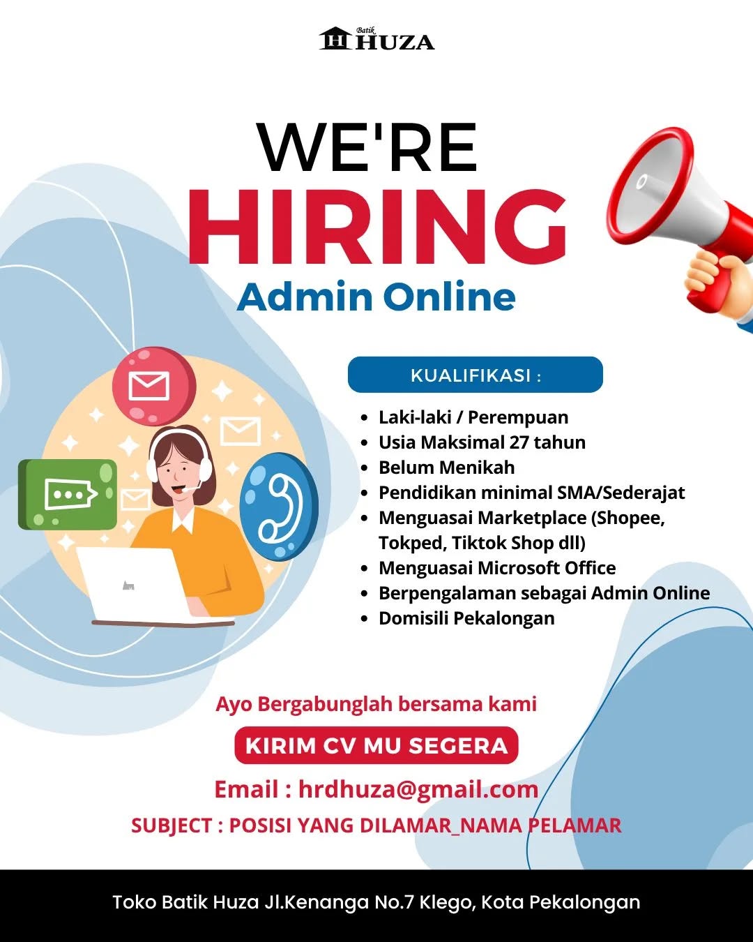 Poster lowongan Admin Online