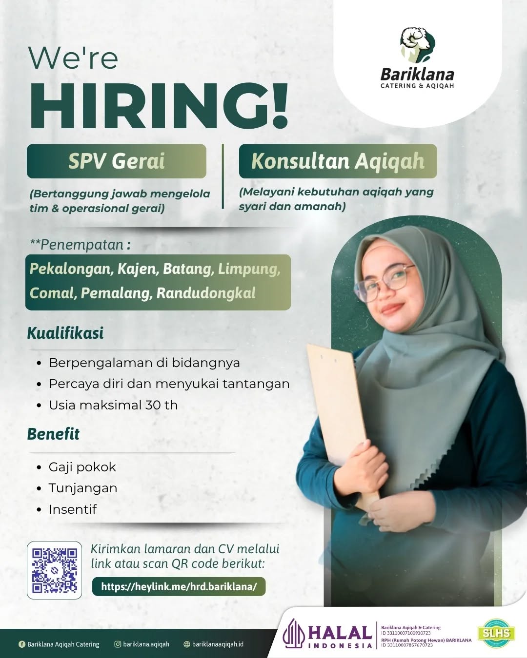 Poster lowongan SPV Gerai & Konsultan Aqiqah