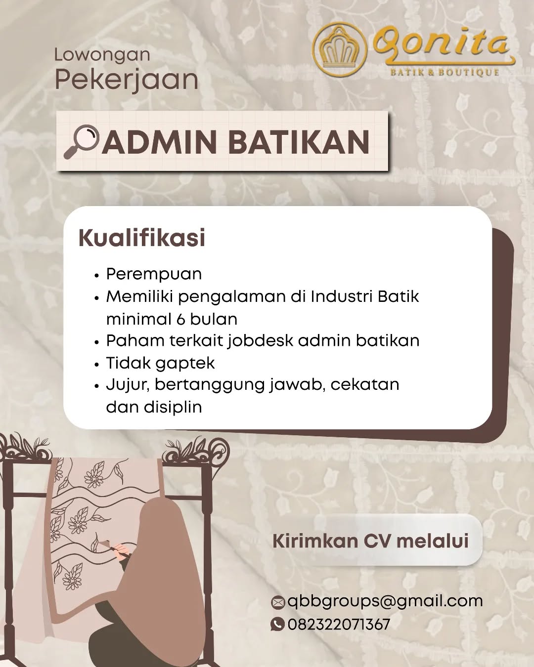 Poster lowongan Admin Batikan