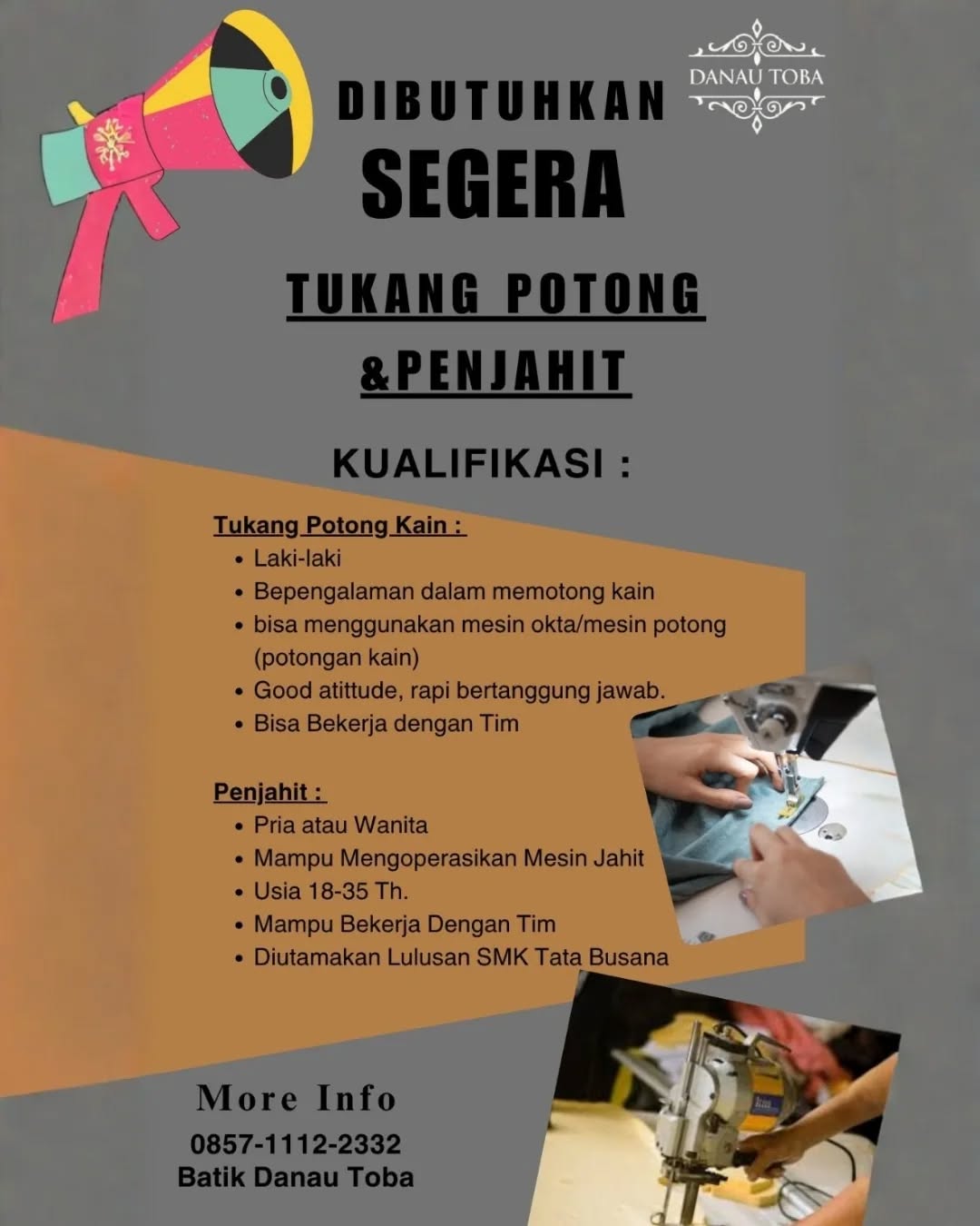 Poster lowongan Tukang Potong & Penjahit