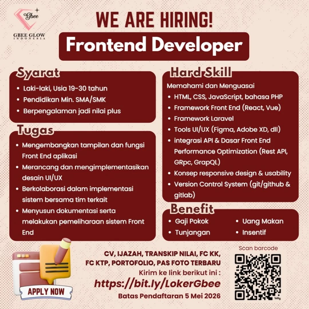 Poster lowongan Frontend Developer
