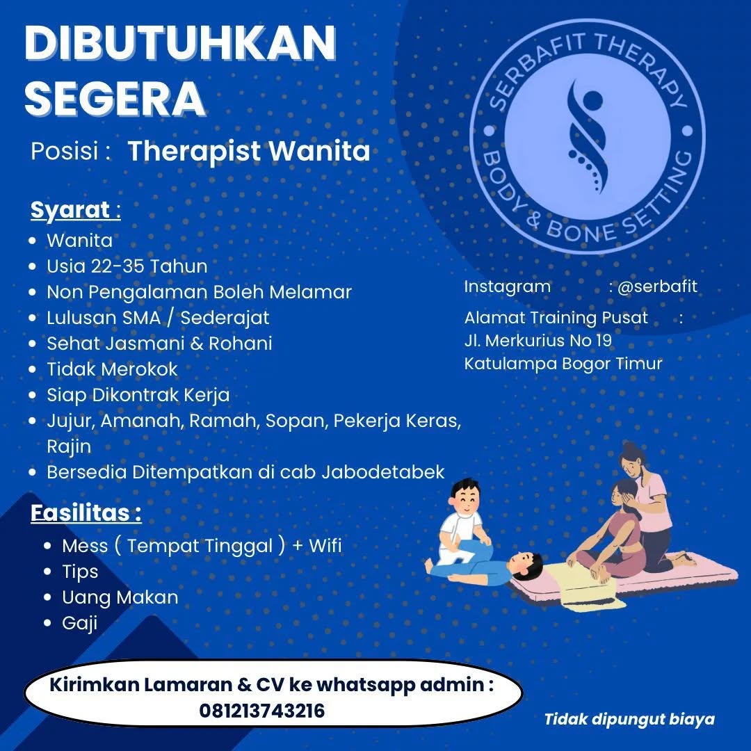 Poster lowongan Therapist Wanita