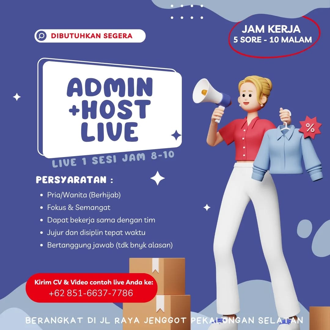 Poster lowongan Admin & Host Live